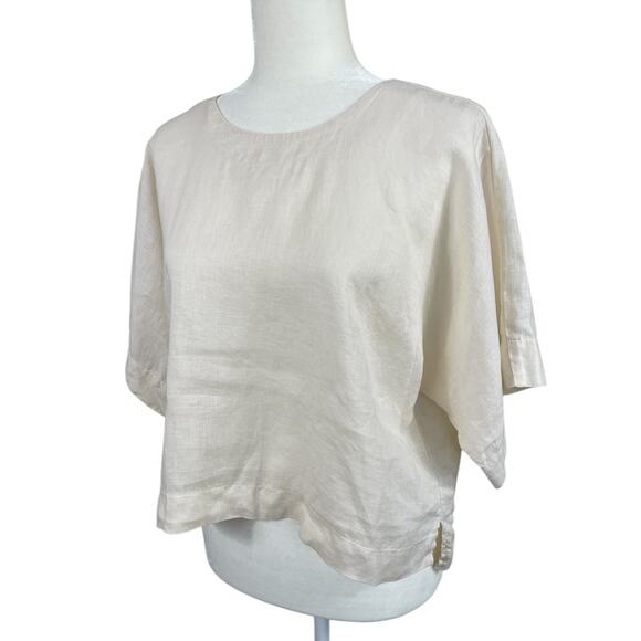 Donna Karen DKNY Pure Linen Top Short Sleeve Boho Coastal Lagenlook Size Small - Picture 5 of 12